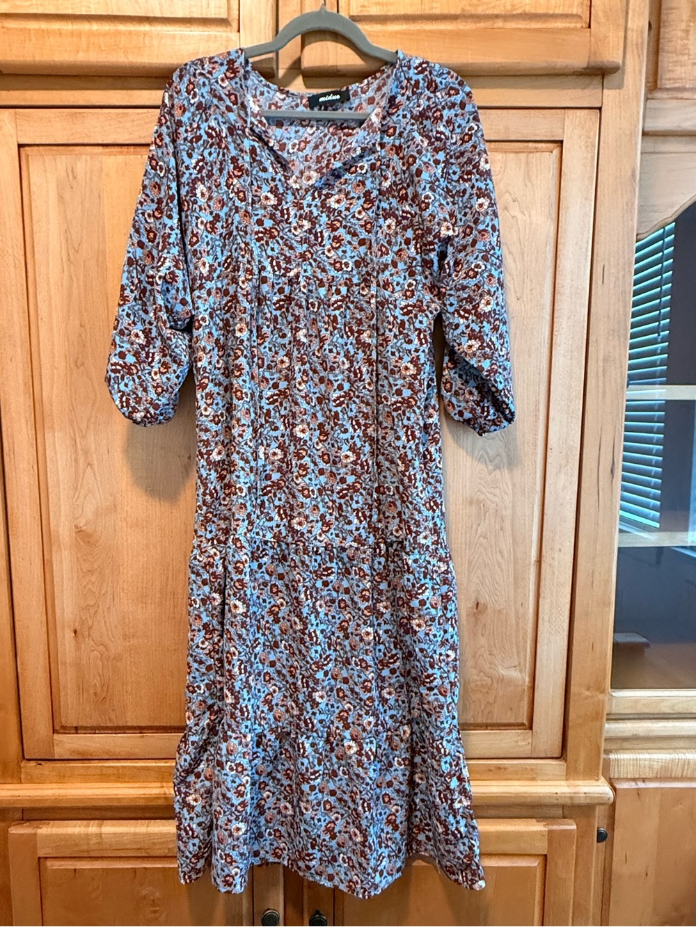 Floral Tiered Midi Dress - Blue and Brown
